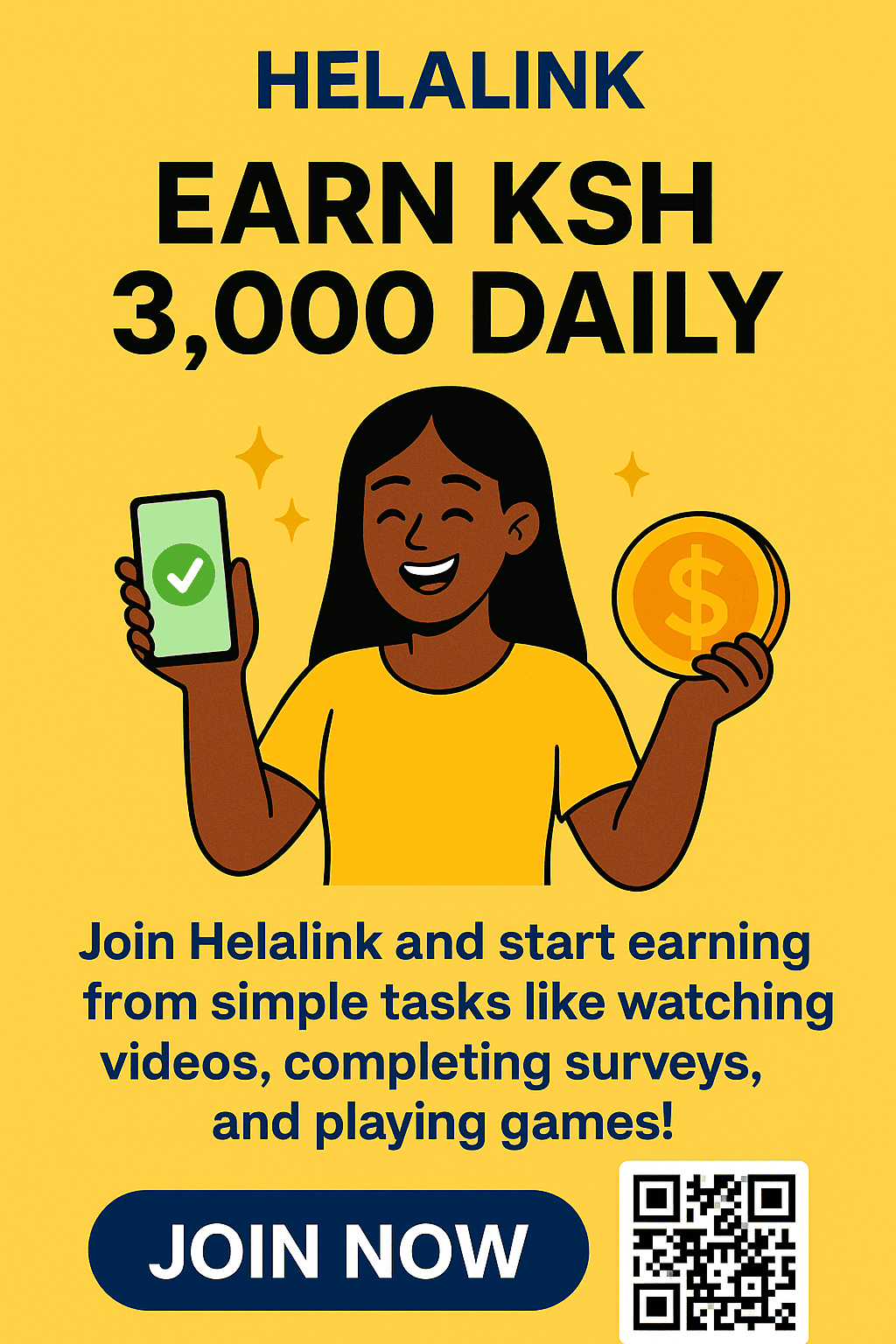 Earn money online with Helalink - Kenyan woman smiling at phone showing payment